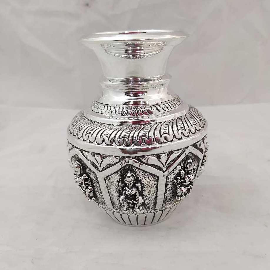 92.5 pure silver lakshmi vase in high rise carvings po-168-02