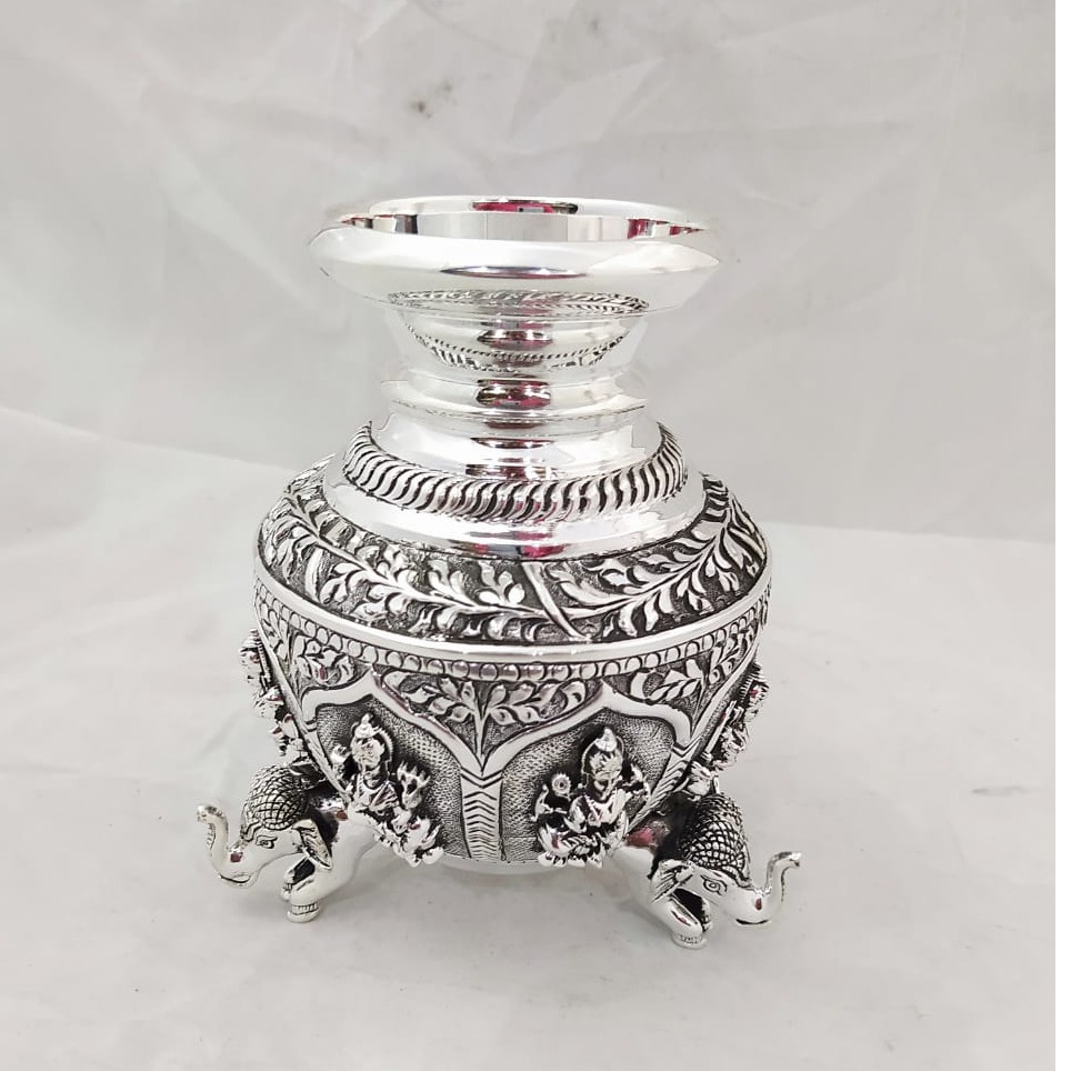 92.5 pure silver lakshmi vase with hathi legs po-168-01