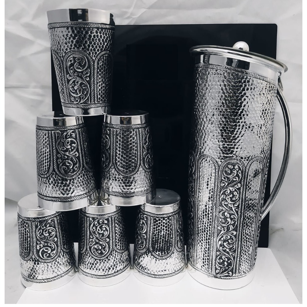 925 Pure Silver Stylish Antique Jug and Glasses Set (1+6) PO-247-13