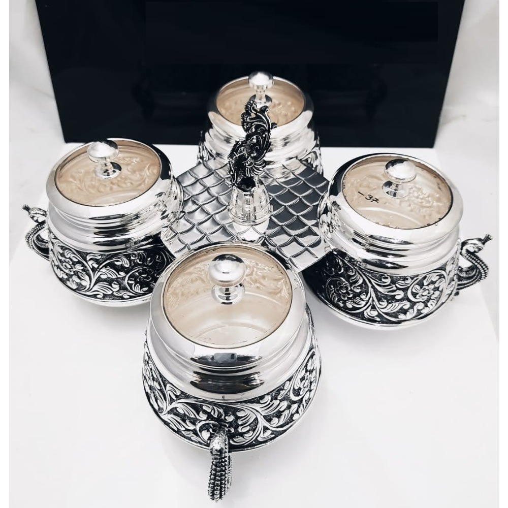 925 pure silver stylish dry fruit boxes with stand po-151-07