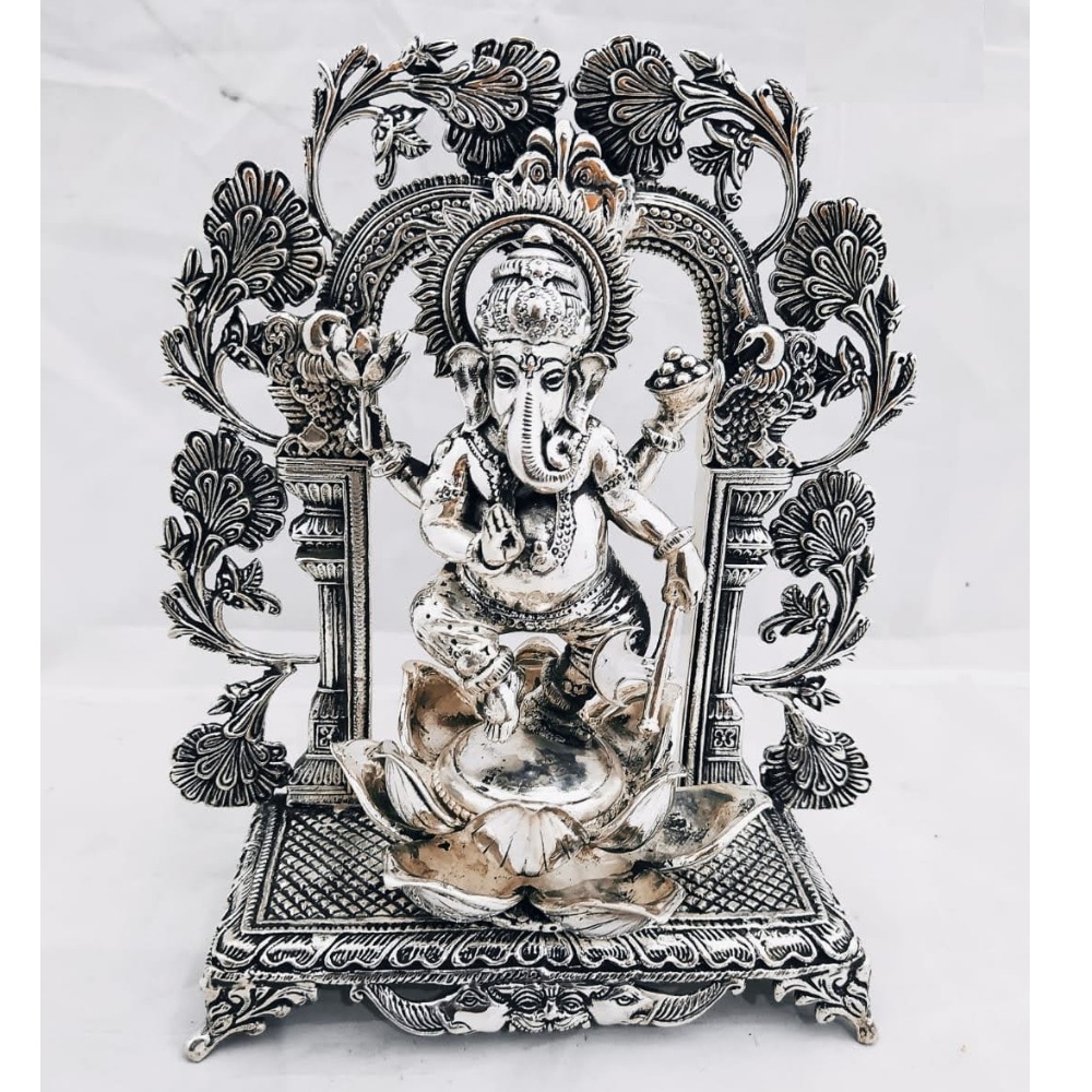 925 Pure Silver Ganesha Idol in Dancing Mudra 8Inch po-174-12
