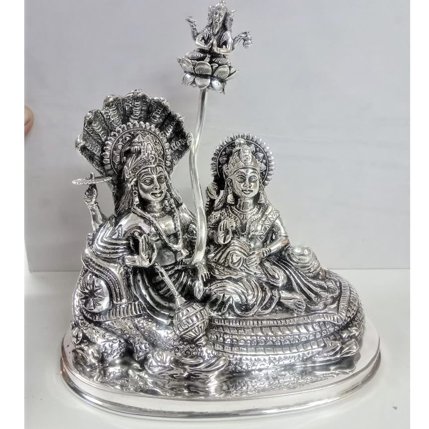 925 pure silver idol of lakshmi vishnu on sheshnag 5inch po-174-13