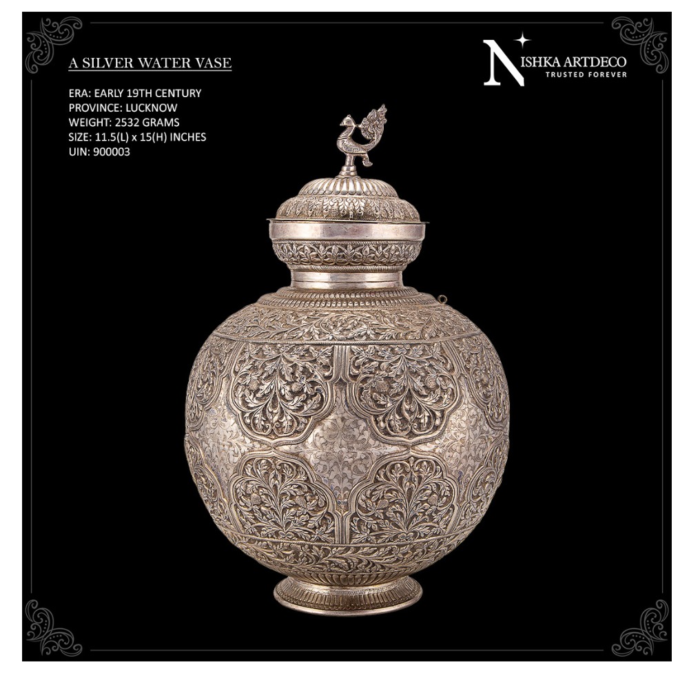 A 20c colonial indian solid silver vase , kutch c 1901