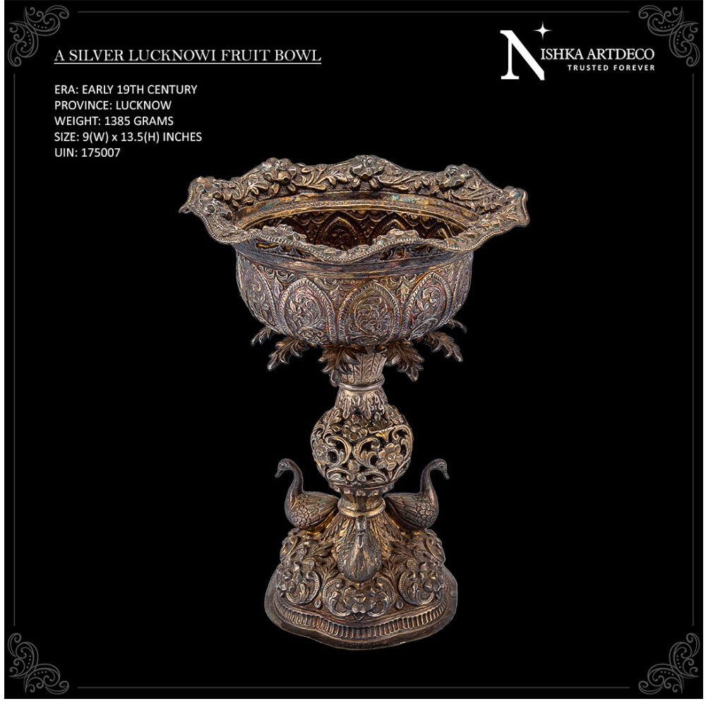 A  19C UNUSUALLY LARGE SOLID SILVER BUTTER LAMP , VARANASI C 1880