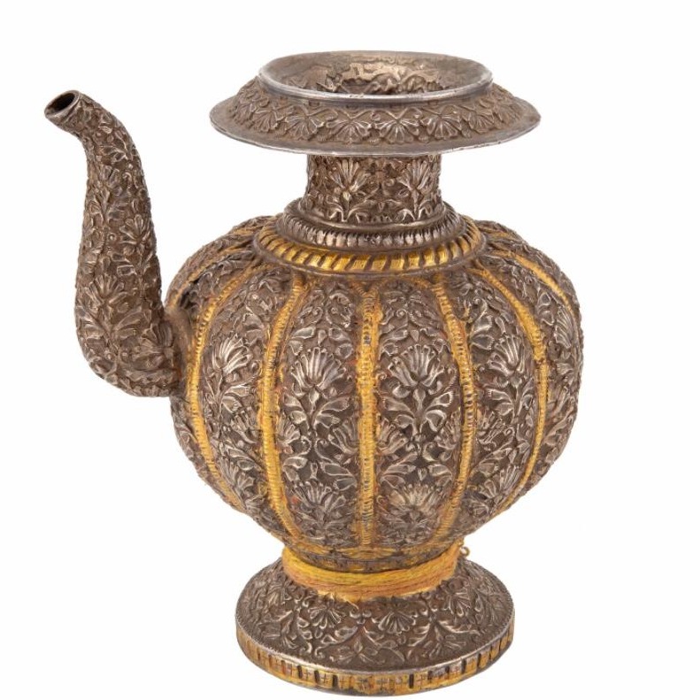 Antique 19thc rare indian solid silver floral pattern water jug , lucknow c.1890