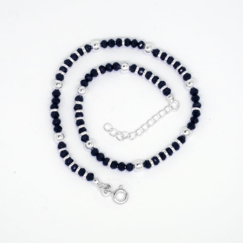 925 Silver Anklets With Black Beads JP-P10