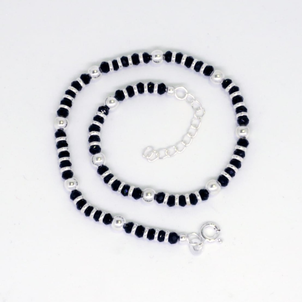 925 Sterling Silver Black Beads Anklets JP-P08