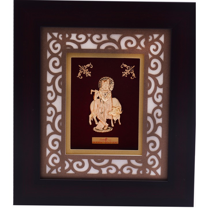 916 Gold Krishna With Cow Photo Frame AJ-11