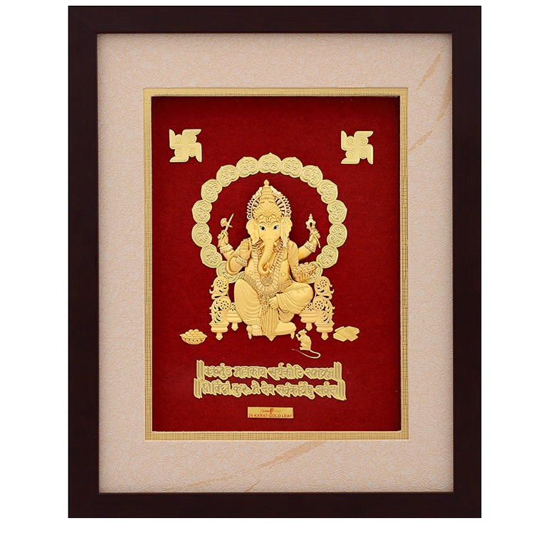 (24X30 CM) God ganesh ji divine photo frame 24 k gold