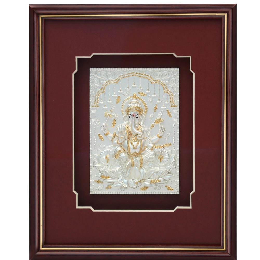 Lotus ganesha 999 pure silver god photo frame RJ-SGA003