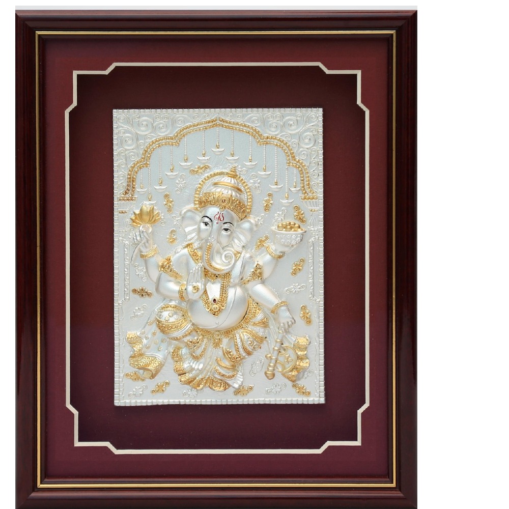 Dancing ganesha 999 pure silver god photo frame