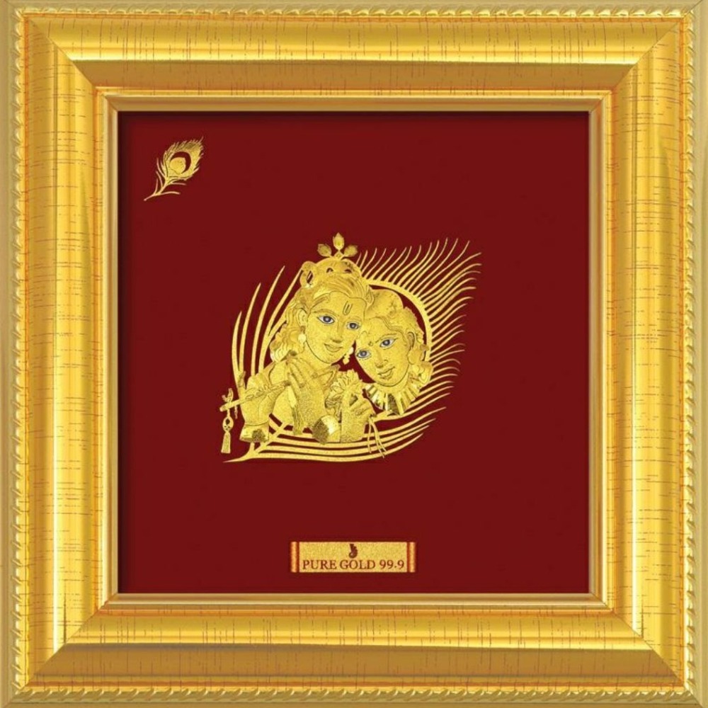 24 K GOLD LORD RADHA KRISHNA PN PEACOCK FEATHER PHOTO FRAME RJ-PGA20