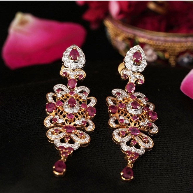 18K Gold Ruby & Diamond Earrings