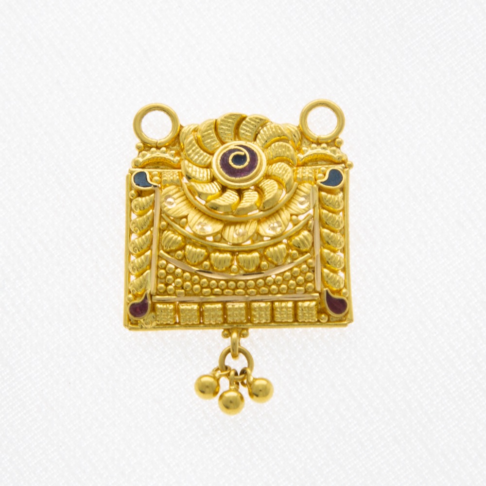 22kt Yellow Gold Square Jadau Kalkati Mangalsutra Pendant