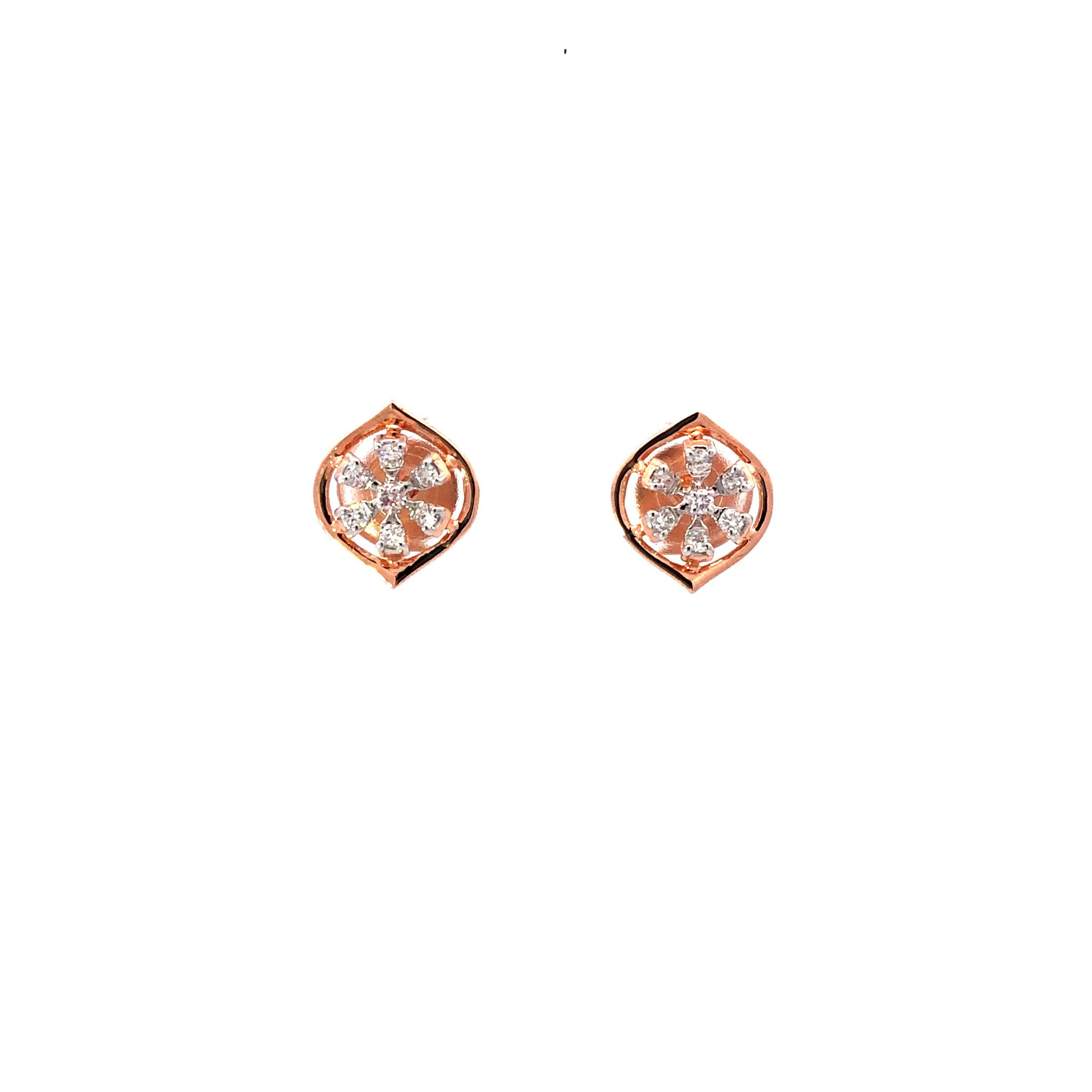 18kt almond shape diamond rosegold earrings