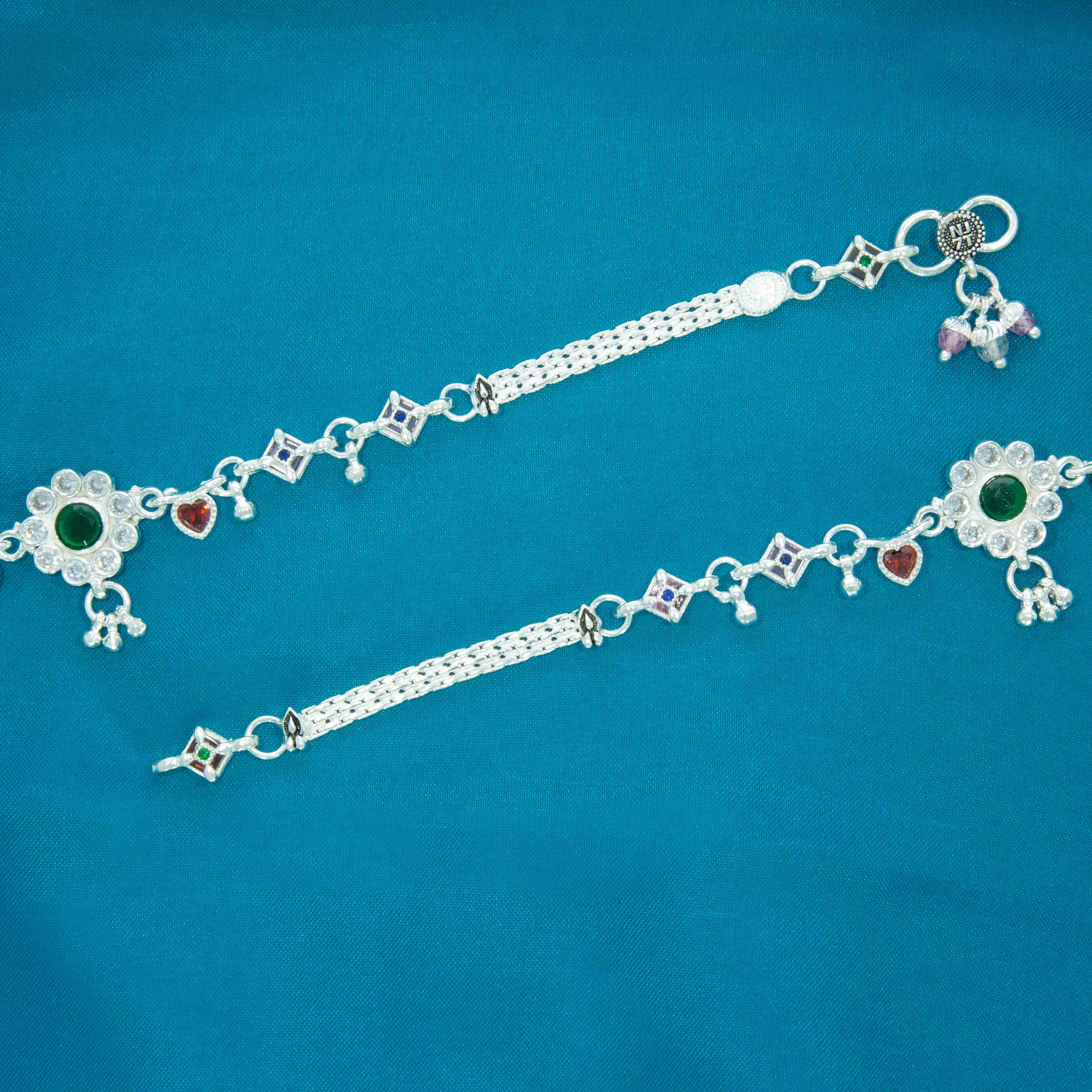 Colorful Silver Anklets Design