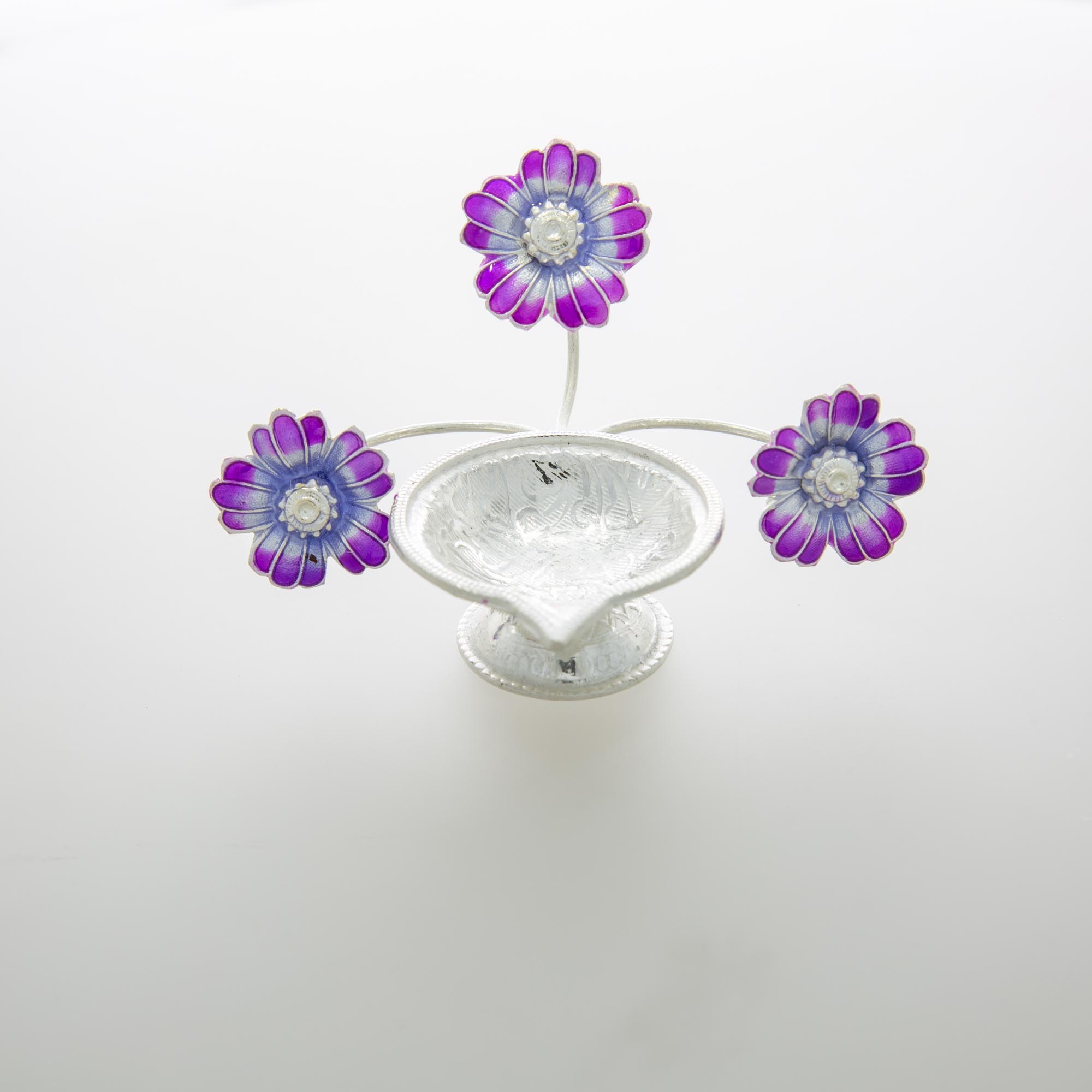 Delightful Purple Color Silver Flower Diya
