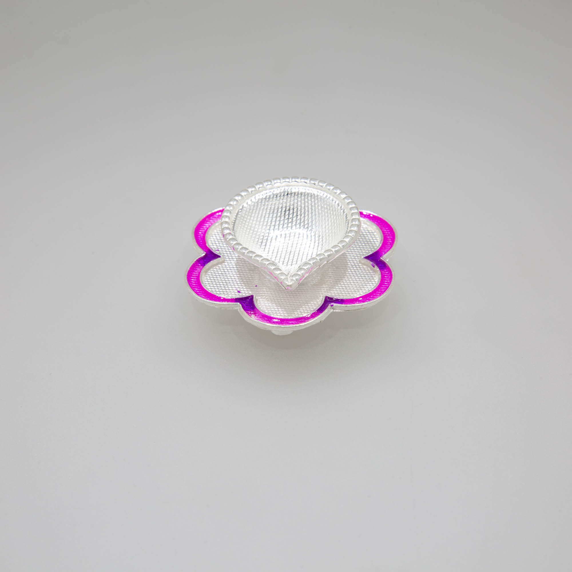 Attractive Pink Border Silver Diya