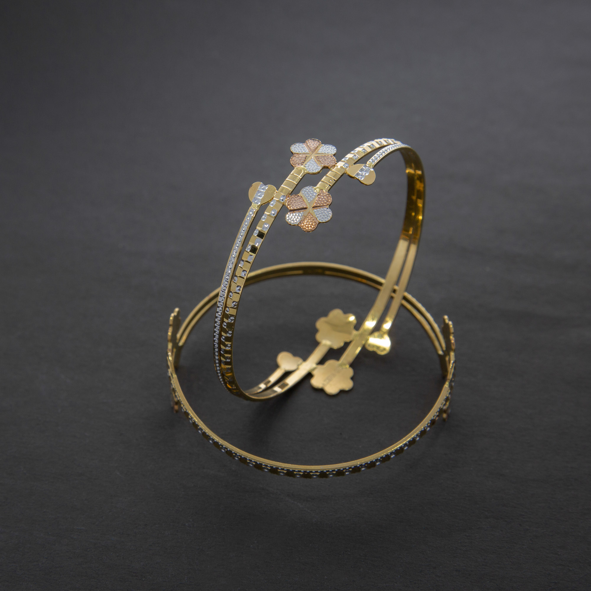22kt Rhodium Work Gold Bangles