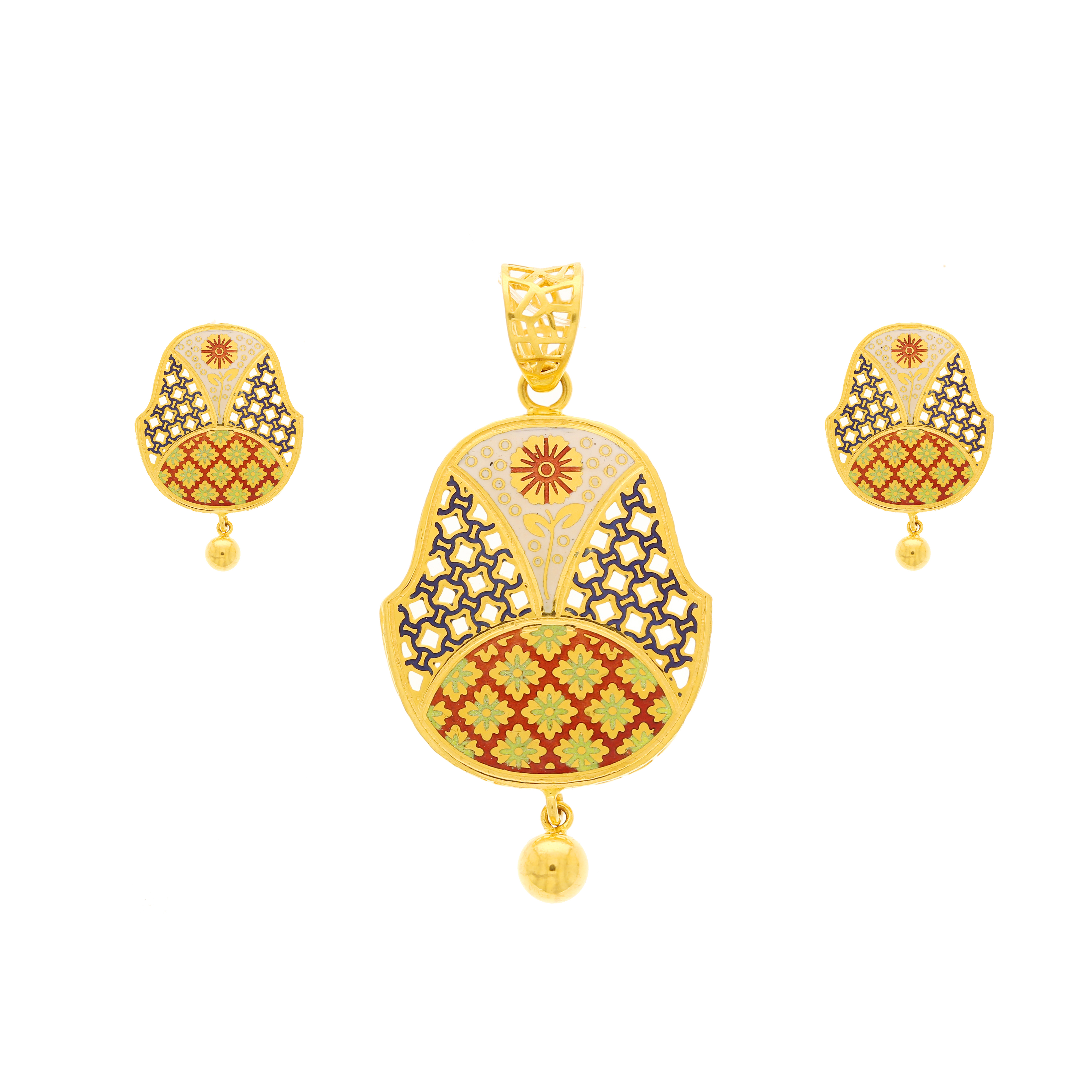 Enamel pattern 22kt gold pendant set