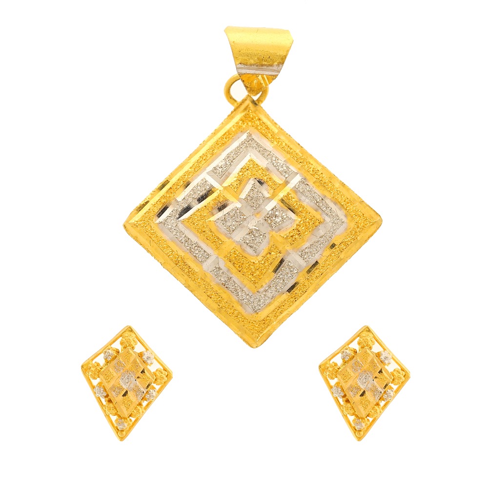 Diamond shaped pendant earring set