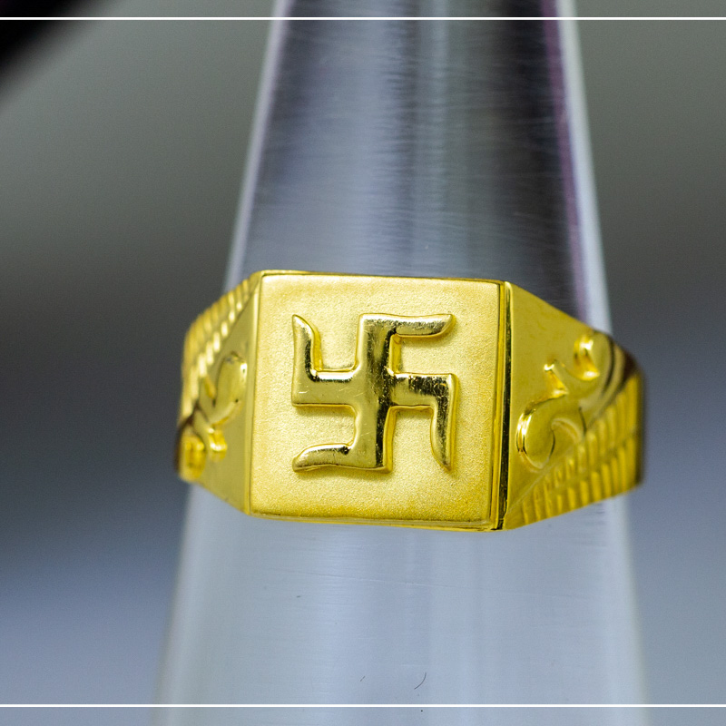 22K Yellow Gold Swastik Hallmarked Ring for Men