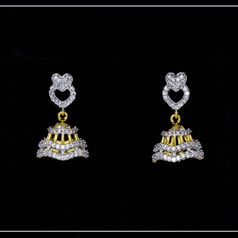 18K Yellow Gold fancy CZ Hallmarked Jhumki Earrings