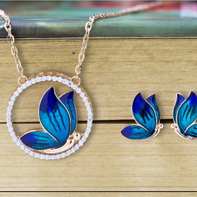 18K RoseGold Butterfly Hallmarked CZ Chain Set