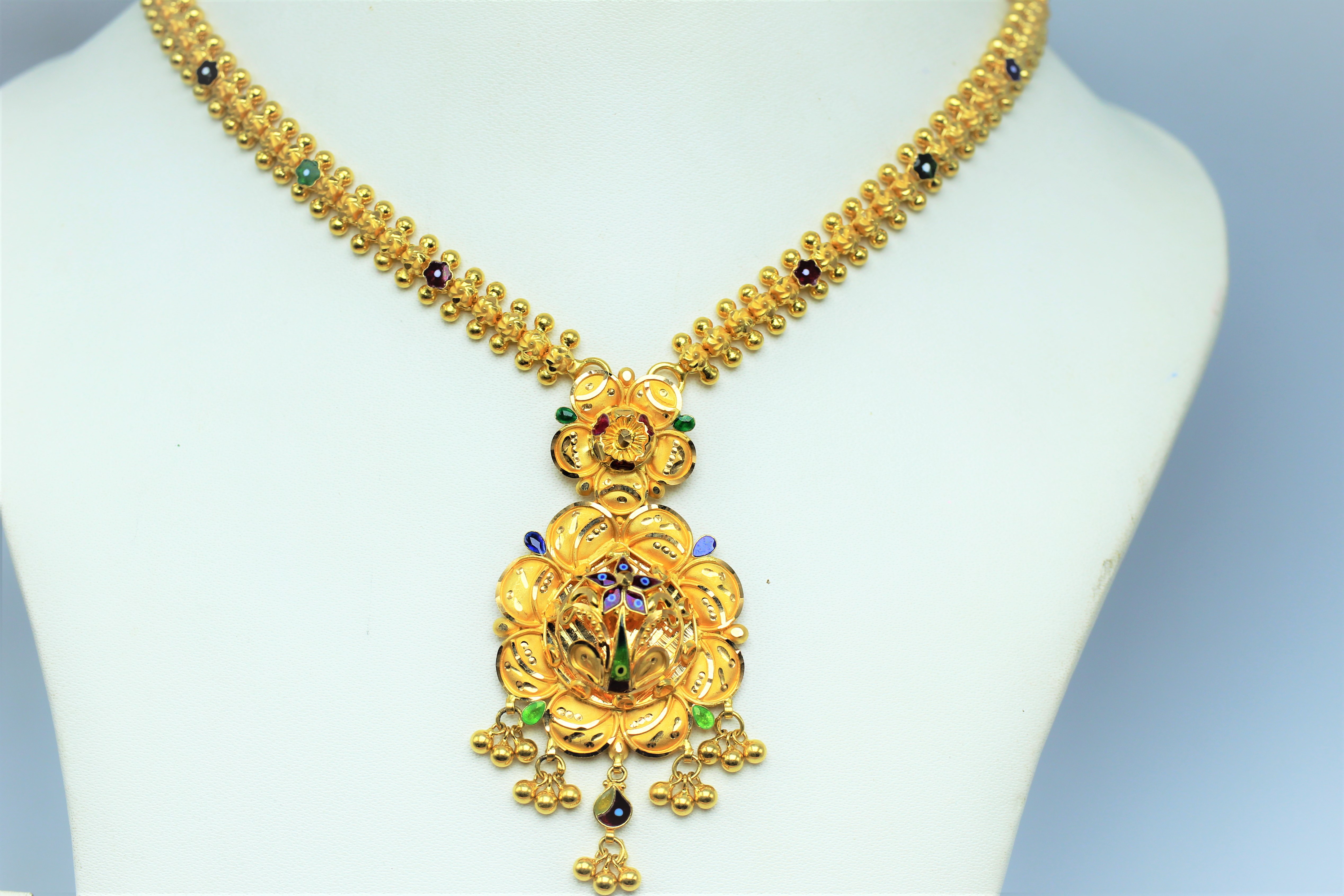 22kt gold Meena work necklace