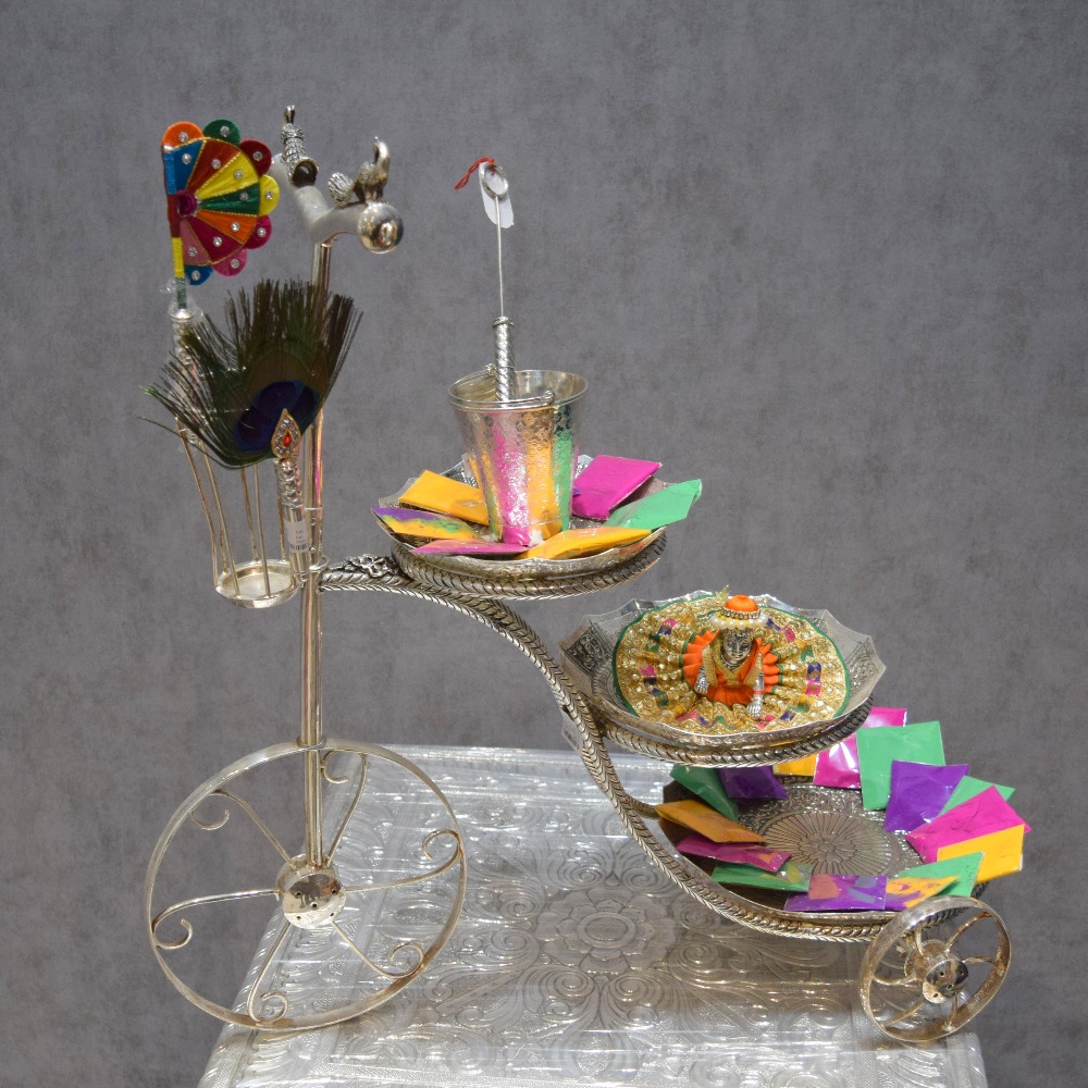 Pure Silver Showpiece God krishna With Cycle