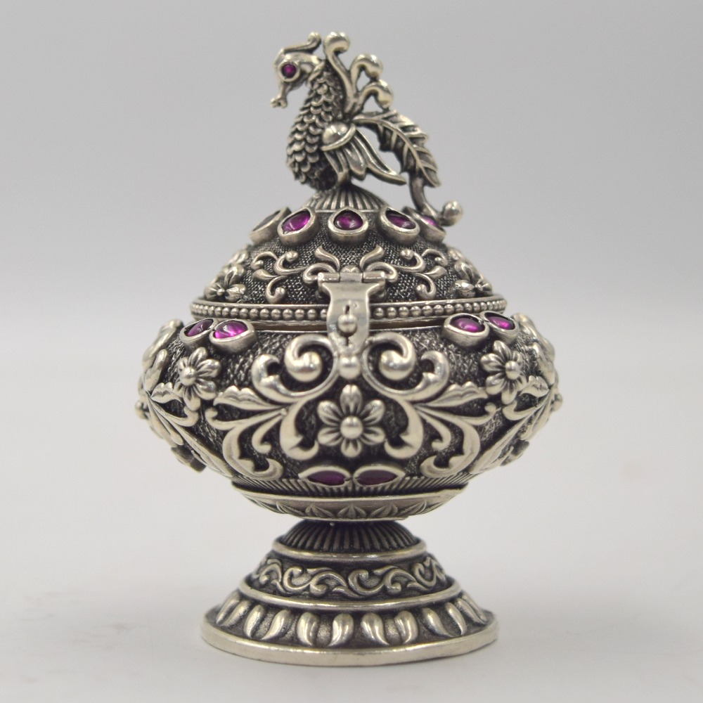 Designer Peacock Design silver Antique Kankavai