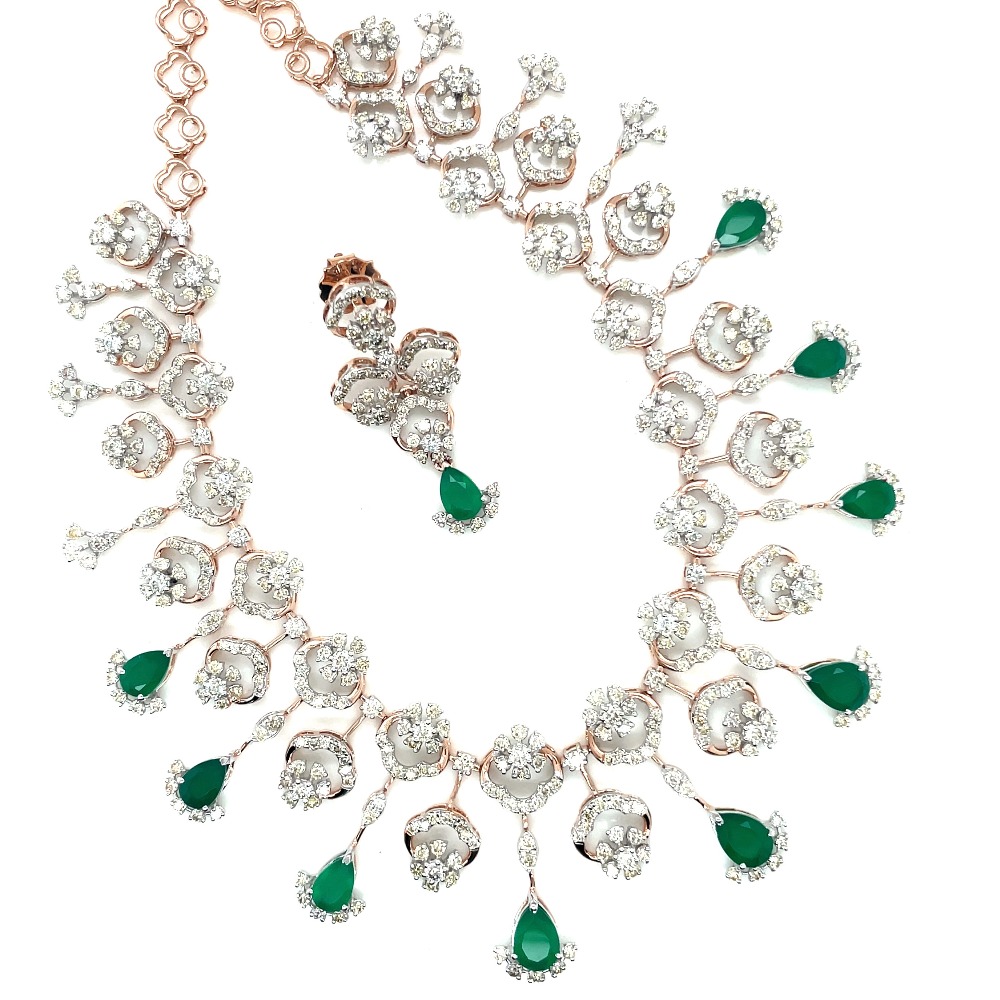 14k rose gold and diamond studded necklace set
