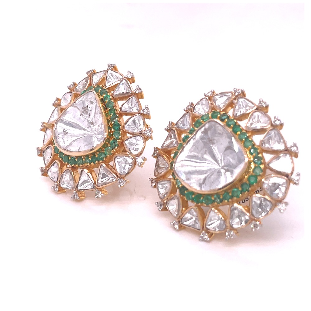 UNCUT DIAMOND POLKI STUDS . INDIAN WEDDING EARRINGS