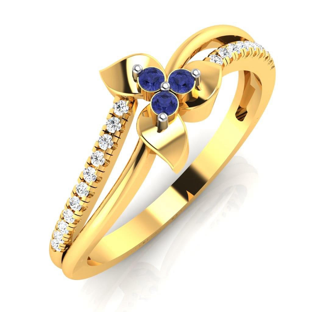 22k Gold floral blue stone studded Ring