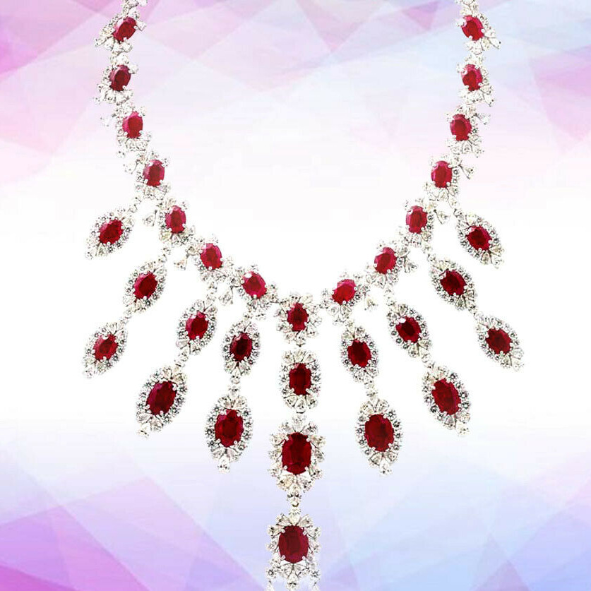 Charming Ruby and Diamond Drop Necklace