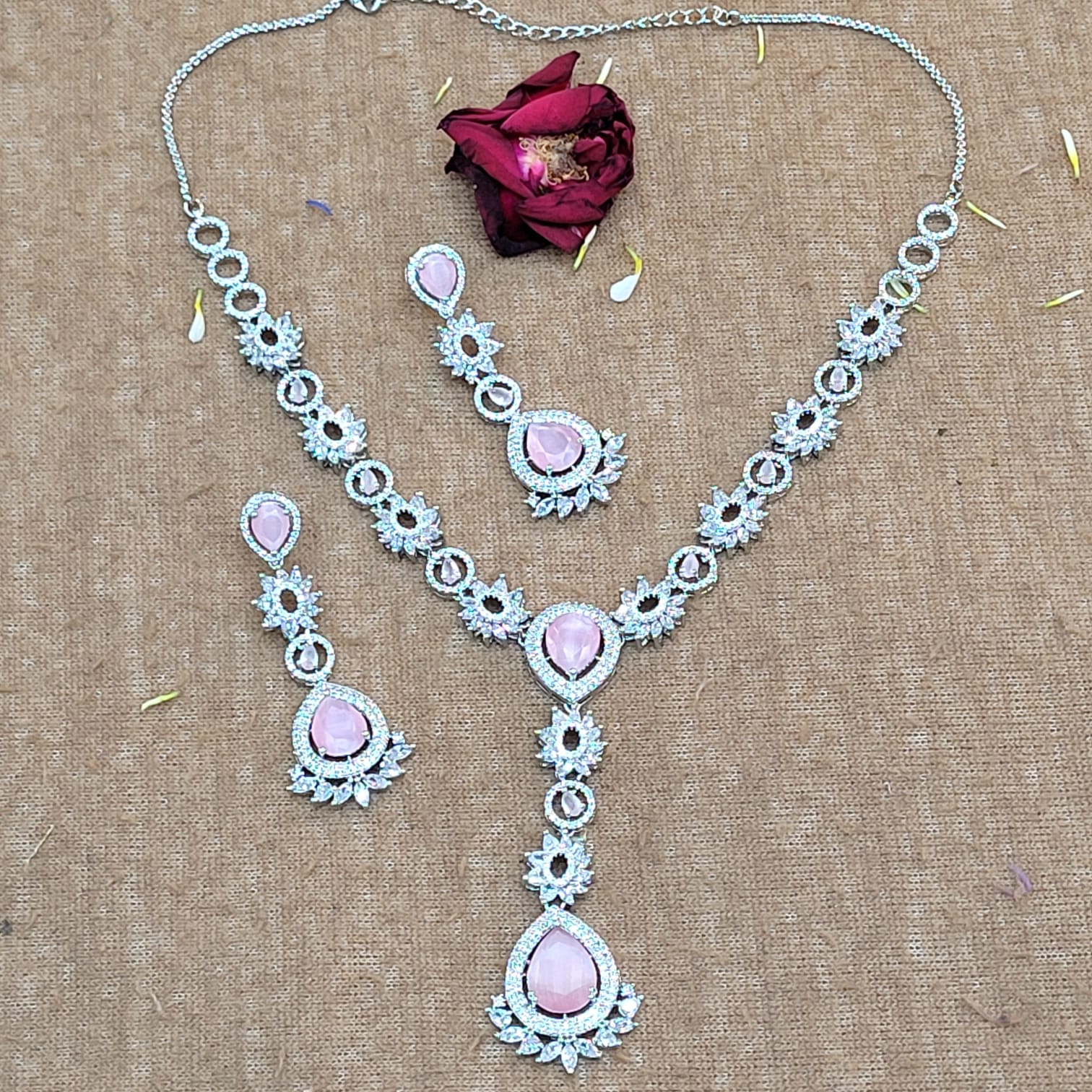 Designer Pink Stone Necklace Set