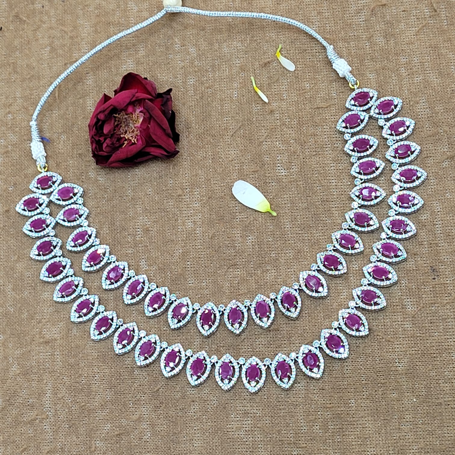 2 Layer Purple Stone Necklace Set