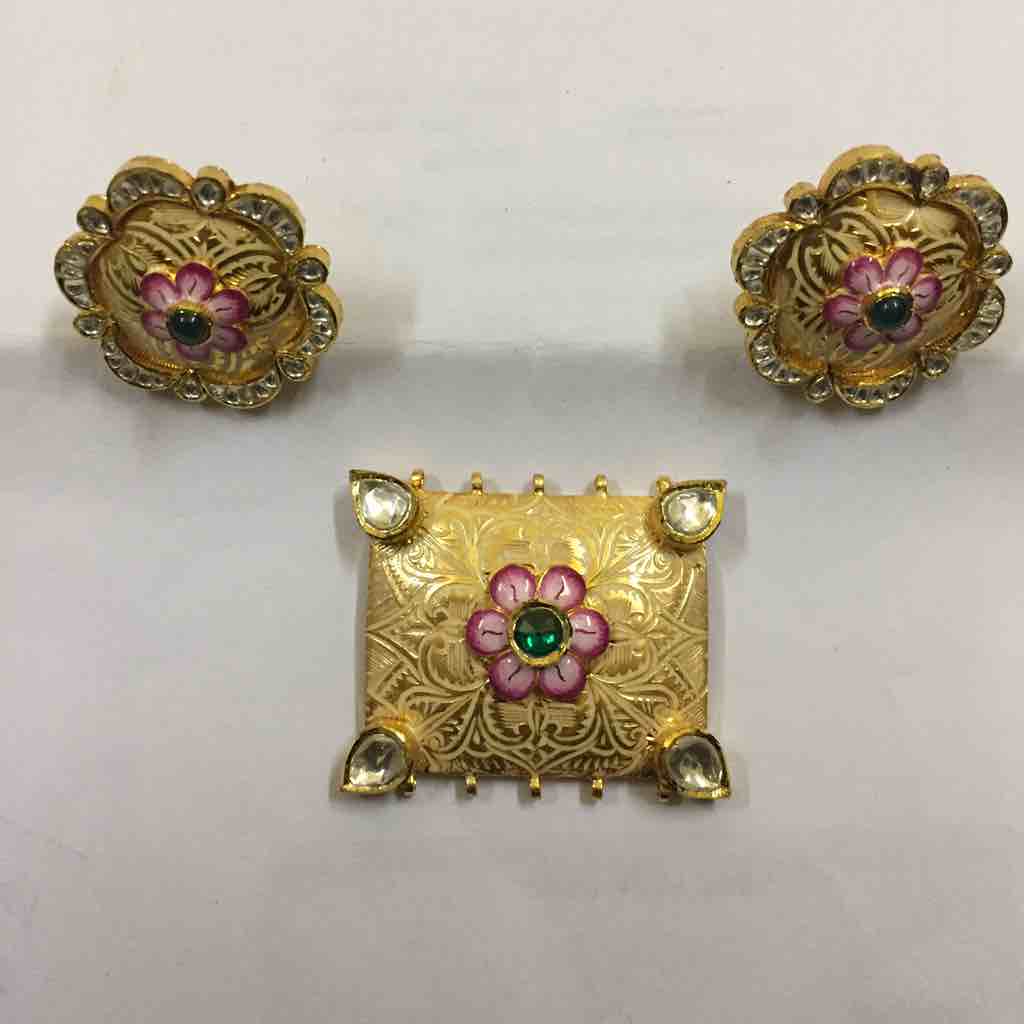 916 Gold Antique Meenakari pendant set