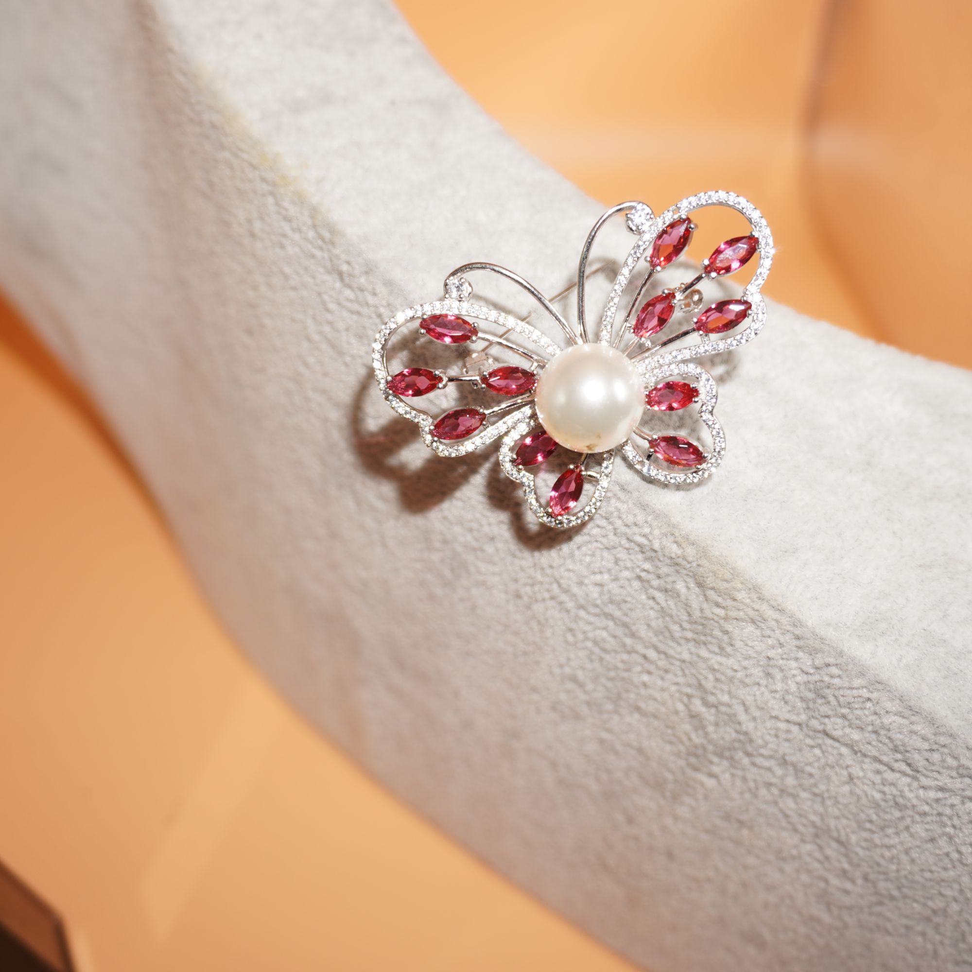 Silver Butterfly Design Diamond Pin