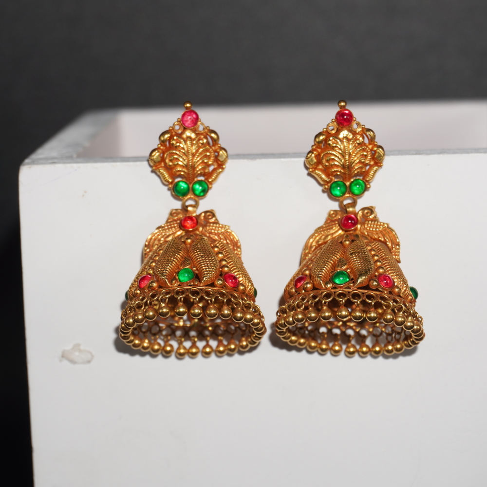 916 Gold Designer Jhumkha Earring