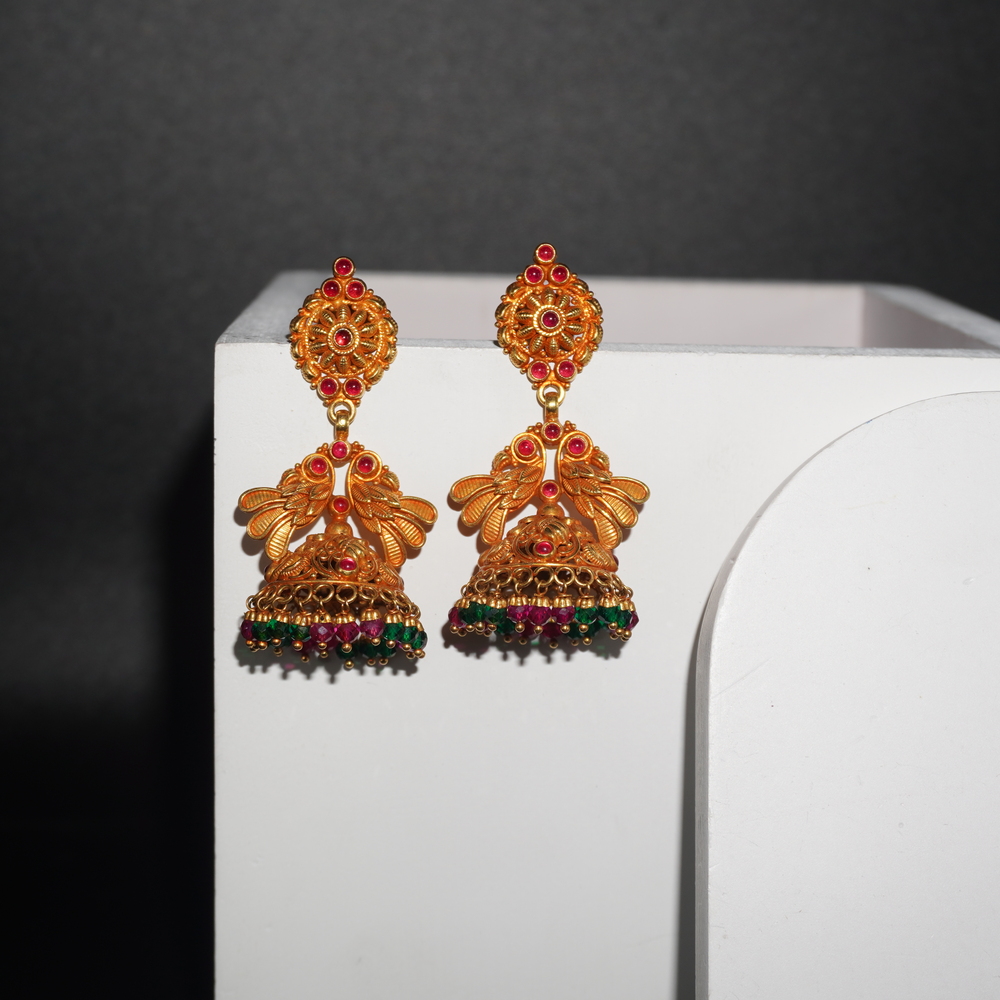 916 Gold Antique Jhumkha Earring