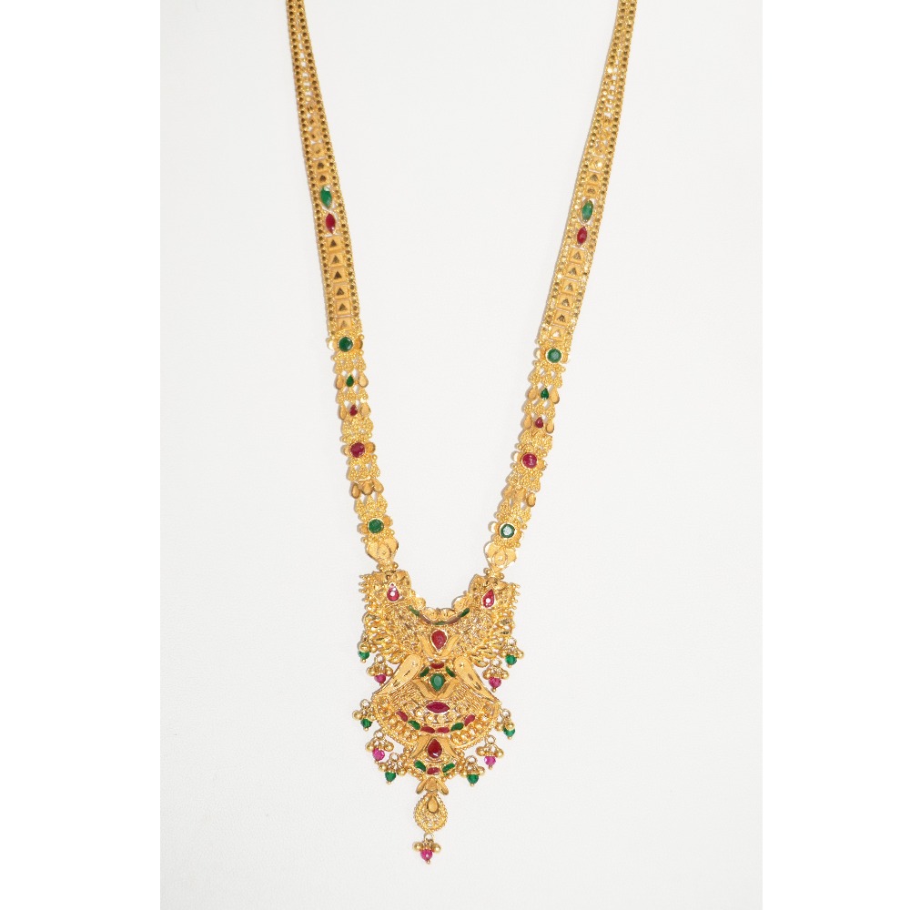 916 gold  pink and green stone long necklace for women