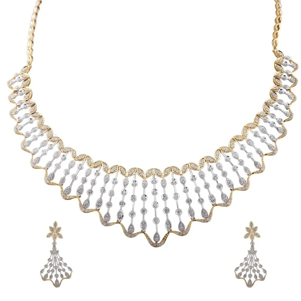 Glittering Cluster Bazel Prong Set Wave Diamond Necklace Set  DNC11