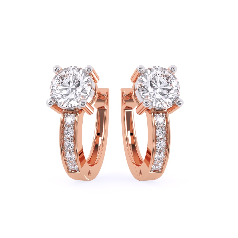 Round lab grown diamond with gold hoop earrings