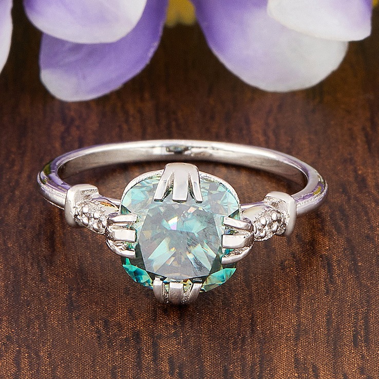 2.60ct blue cushion cut moissanite ring for girls