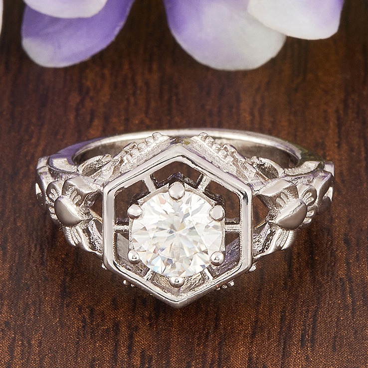 1.205ct Round Moissanite Silver Ring for Gift
