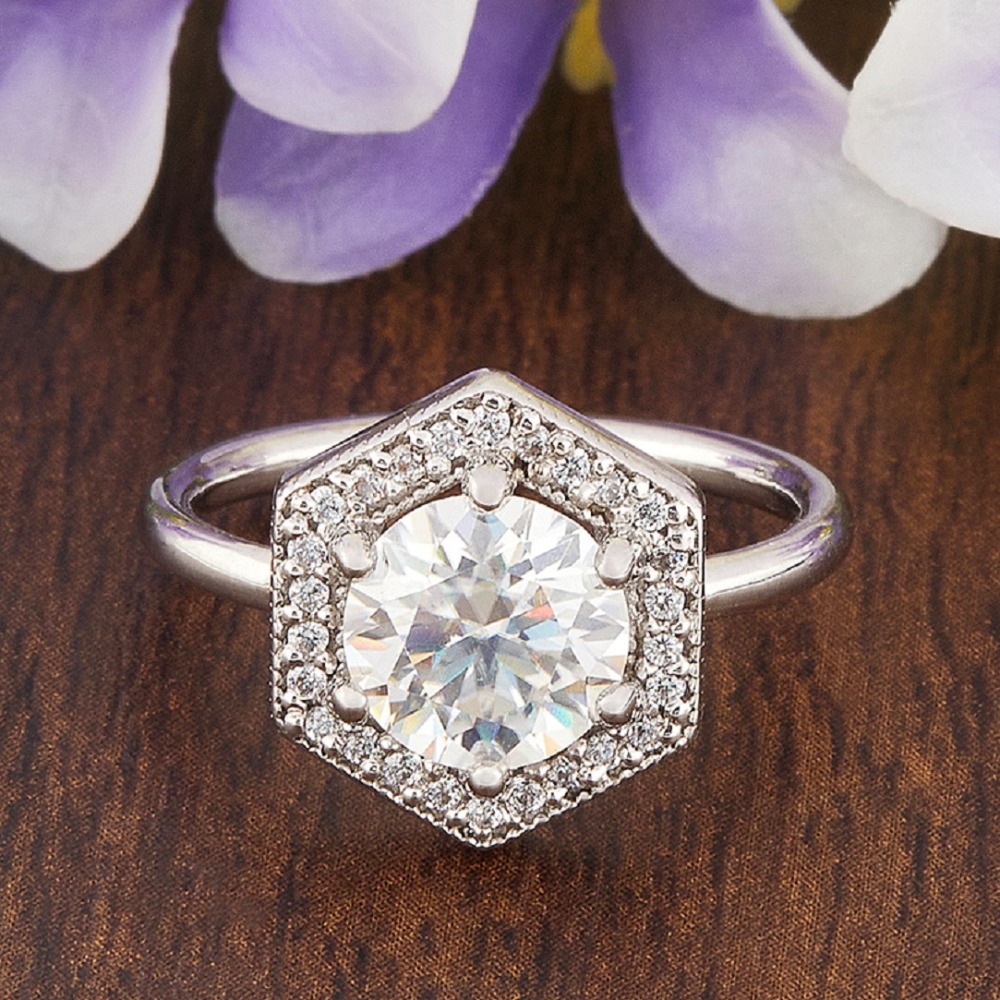 1.76ct Round Moissanite Ring in hexagonal Shape