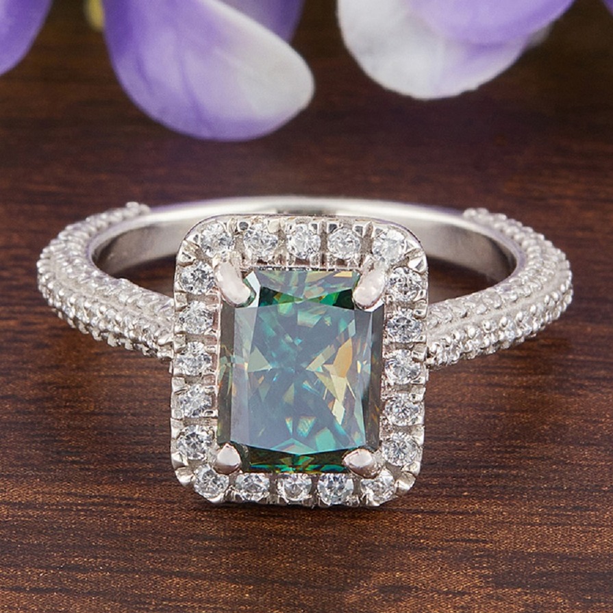 2.38ct blue radiant moissanite vintage ring for women's