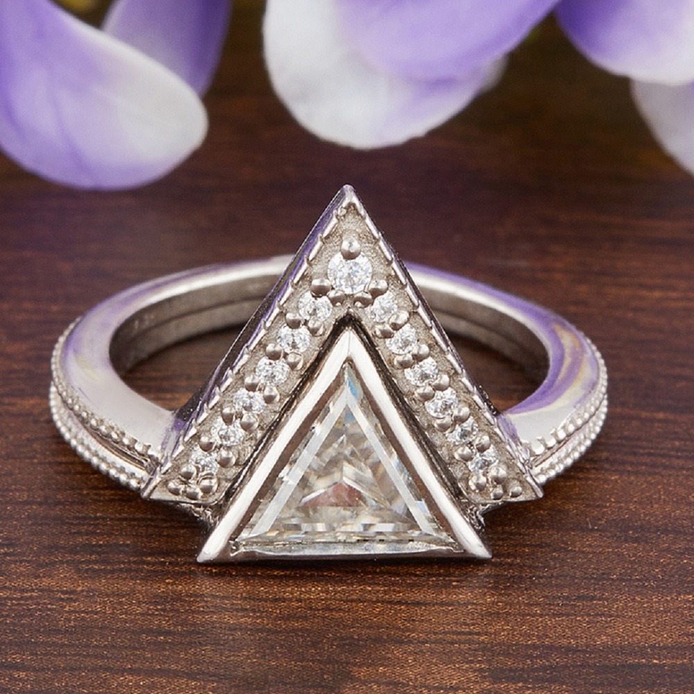 Triangle Moissanite Fancy Ring in Silver