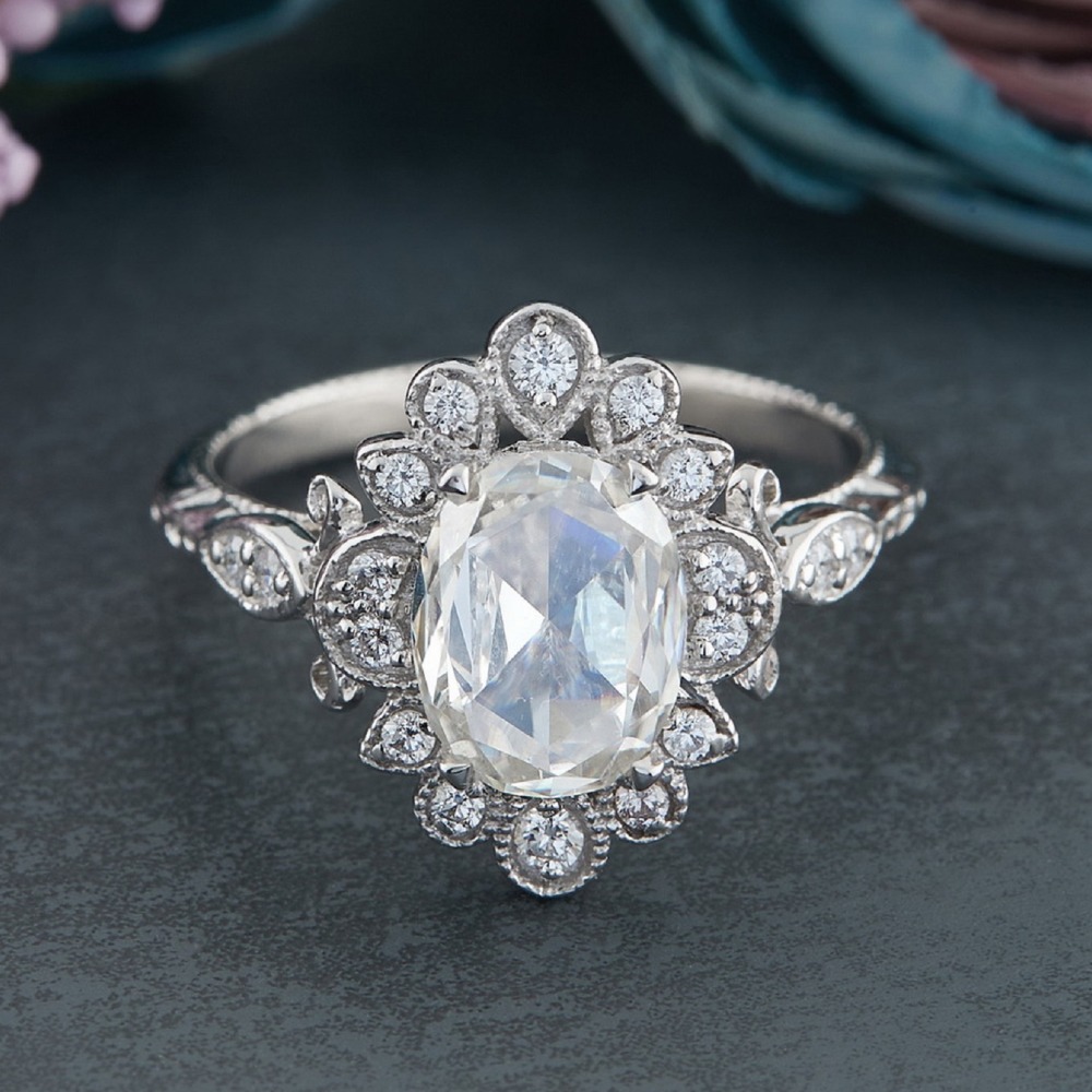 2.30ct Oval Moissanite Vintage Diamond Ring